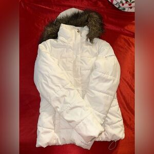Columbia Ivory Puffer Jacket with Faux Fur Hood